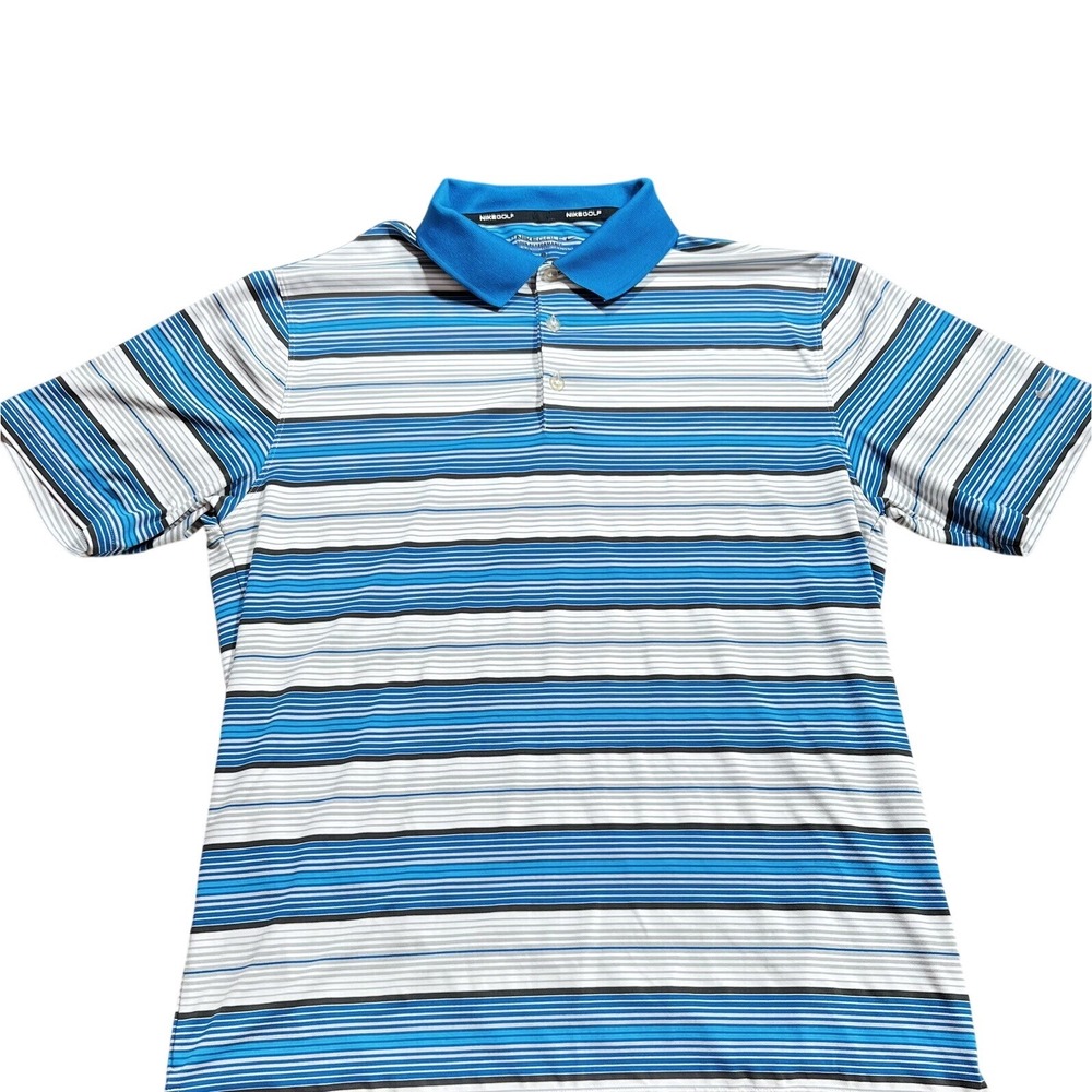 Nike Golf Tour Performance Dri-FIT Striped Polo Shirt Mens Large Blue White L